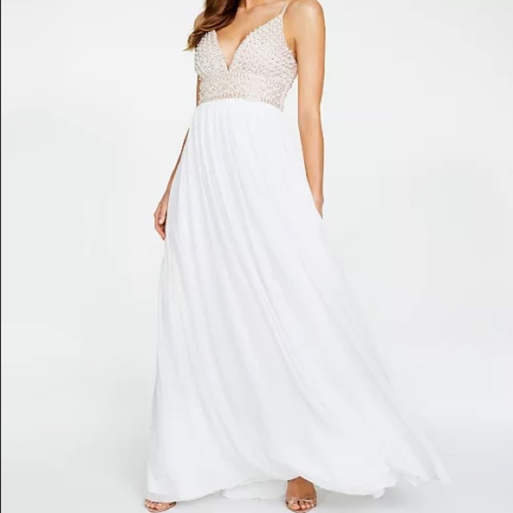FREE SHIPPING! Juniors' Beaded-Bodice Chiffon Gown